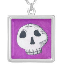 Pink Paper Skull Necklace
