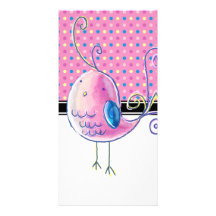 Pink Pastel Bird - Polk-a-dots Photo Card Template