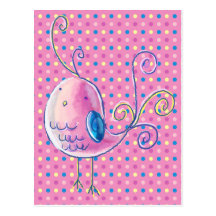 Pink Pastel Bird - Polk-a-dots Postcards
