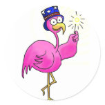 Pink Patriotic Flamingo Hat Sparkler Sticker