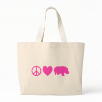 Pink Peace Love and Hippos Canvas Bags