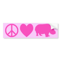 Pink Peace Love and Hippos Bumper Stickers