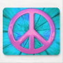 Pink Peace Sign Over Blue Abstract Explosion Mousepads