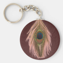 Pink Peacock Feather D Keychains