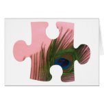 Pink Peacock Feather Puzzle Piece Card