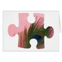 Pink Peacock Feather Puzzle Piece cards
