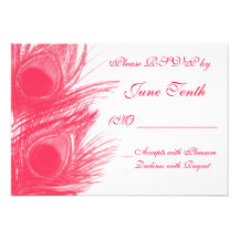 Pink Peacock Feather Wedding RSVP Card