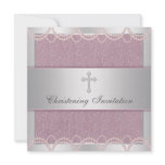 Pink Pearl Cross Baby Girl Baptism Christening Invitation