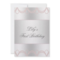 Pink Pearl Girls First Birthday Party Personalized Announcement