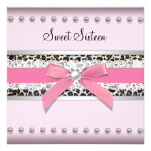 Pink Pearl Leopard Sweet 16 Party Announcement