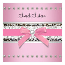 Pink Pearl Leopard Sweet 16 Party Personalized Invitations