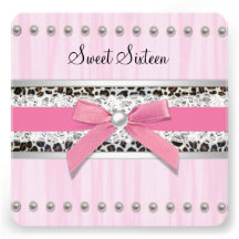 Pink Pearl Leopard Sweet 16 Party Personalized Invitations