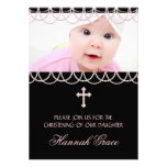 Pink Pearls Pink and Black Christening Custom Invite