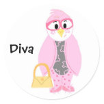 Pink Penguin Diva Round Sticker