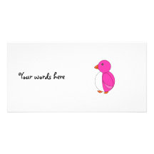 Pink penguin photo card template