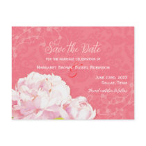 Pink Peonies & Coral Damask Save the Date Postcard