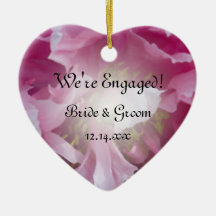 Pink Peony Engagement Heart Ornament