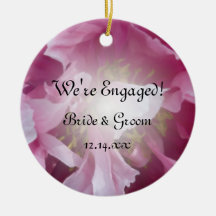 Pink Peony Engagement Photo Ornament