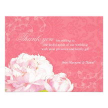 Pink Peony & Swirls Floral Wedding Thank You Card Personalized Invitation