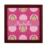 Pink Personalized Monkey Polka Dot Pattern Keepsake Box