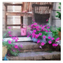 Pink Petunias and Watering Cans Tile