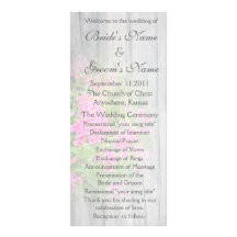 Pink Phlox Wedding Program Postwood /grey revised Personalized Rack Card