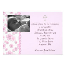 Pink Photo Baptism or Christening Custom Announcement