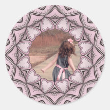 pink photo frame with hearts stickers
