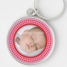 Pink photo frame with red dots keychain