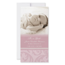 Pink Photo Template New Baby Birth Announcement Personalized Photo Card