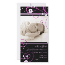 Pink Photo Template New Baby Birth Announcement Custom Photo Card