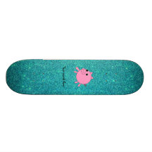 Pink pig faux turquoise glitter custom skateboard