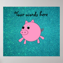 Pink pig faux turquoise glitter posters