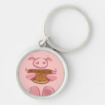 pink piggy eating cookie keychain