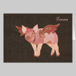 Pink Pigs Fly Polkadot Personalized Notecard cards