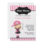 Pink Pirate Girl Birthday Invitations