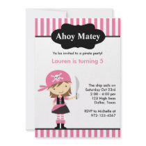 Pink Pirate Girl Birthday Invitations