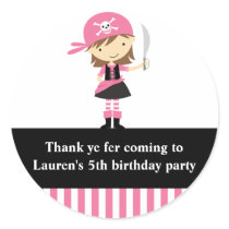 Pink Pirate Girl Birthday Stickers