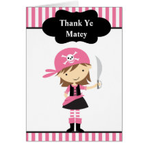 Pink Pirate Girl Thank You Note Cards