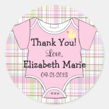Pink Plaid and Baby Outfit Round Sticker