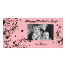 Pink Plaid Happy Mother's Day Photo Card Template