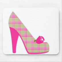 Pink Plaid Heels With Rose Mousepad