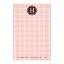 Pink Plaid Monogram Stationary Stationery Paper