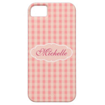 Pink Plaid Pattern with Name iPhone 5 Case