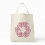 Pink Plaid Recycle Sign Tote Bags
