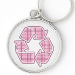 Pink Plaid Recycle Sign keychains