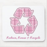 Pink Plaid Recycle Sign mousepads