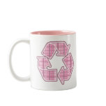 Pink Plaid Recycle Sign mugs