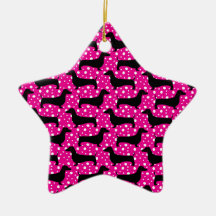 Pink Polka Dachshunds Christmas Ornaments