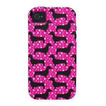 Pink Polka Dachshunds Vibe iPhone 4 Covers